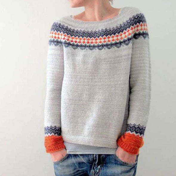 "Stickad dam retro pullover i klassisk design; tidlös silhuett, mjuk, varm och perfekt för kallt väder, figursydd passform."