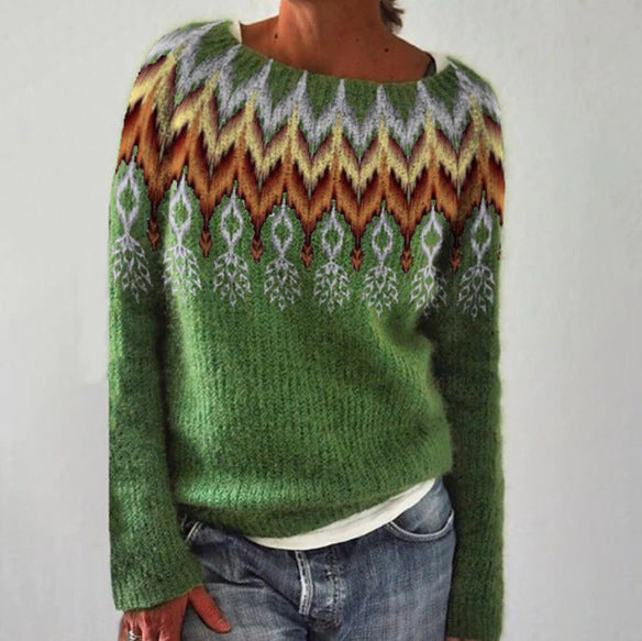 "Stickad dam retro pullover i klassisk design; tidlös silhuett, mjuk, varm och perfekt för kallt väder, figursydd passform."