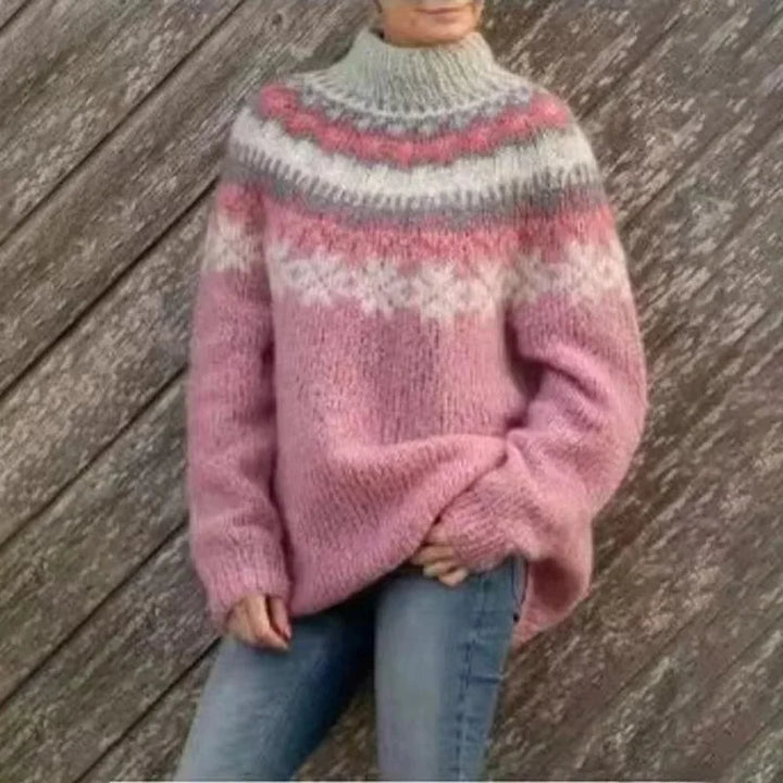 "Stickad damtröja med färgglada ränder och rund hals, avslappnad passform, trendig pullover för damer"