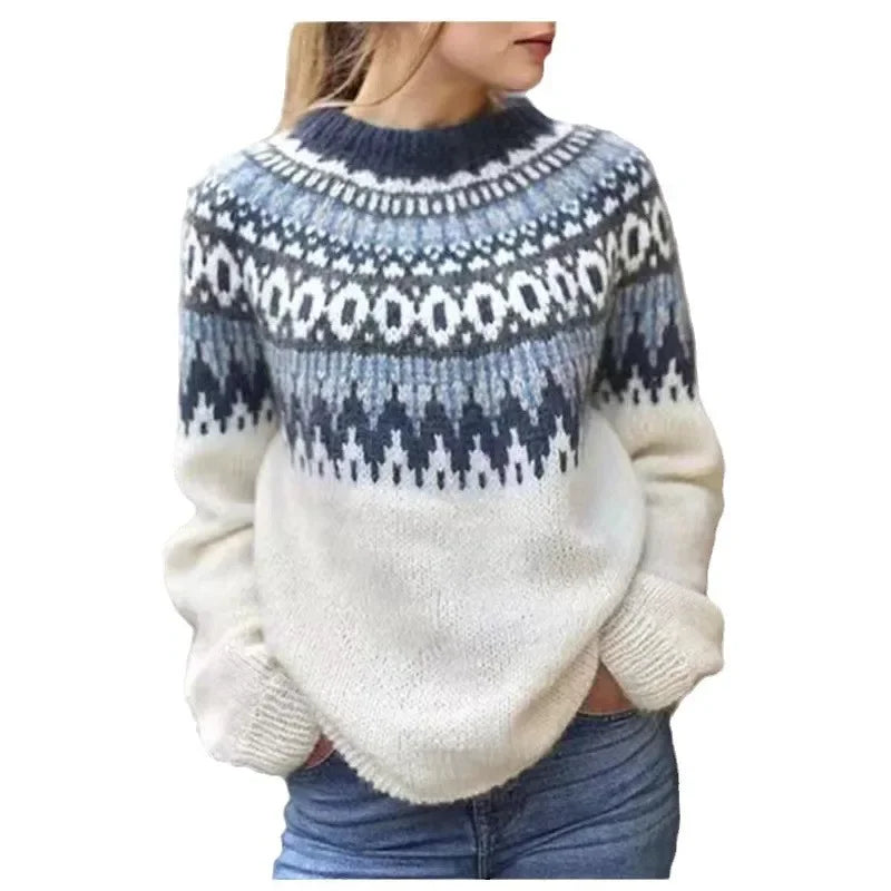 "Stickad damtröja med färgglada ränder och rund hals, avslappnad passform, trendig pullover för damer"