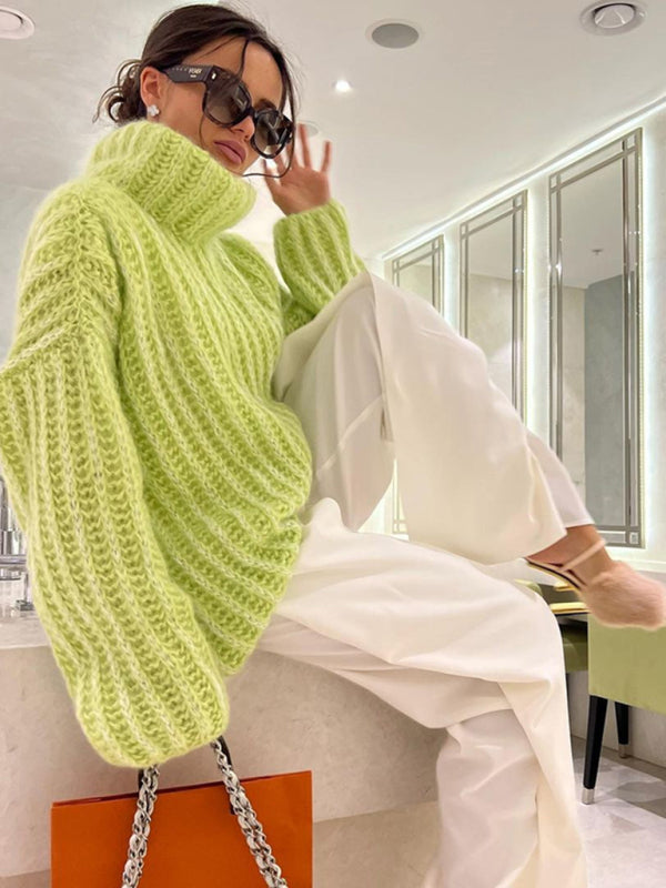"Stickad damtröja med långa ärmar, mjuk polyester, pastellfärger, elegant funnel neck, idealisk för höst och vinter."
