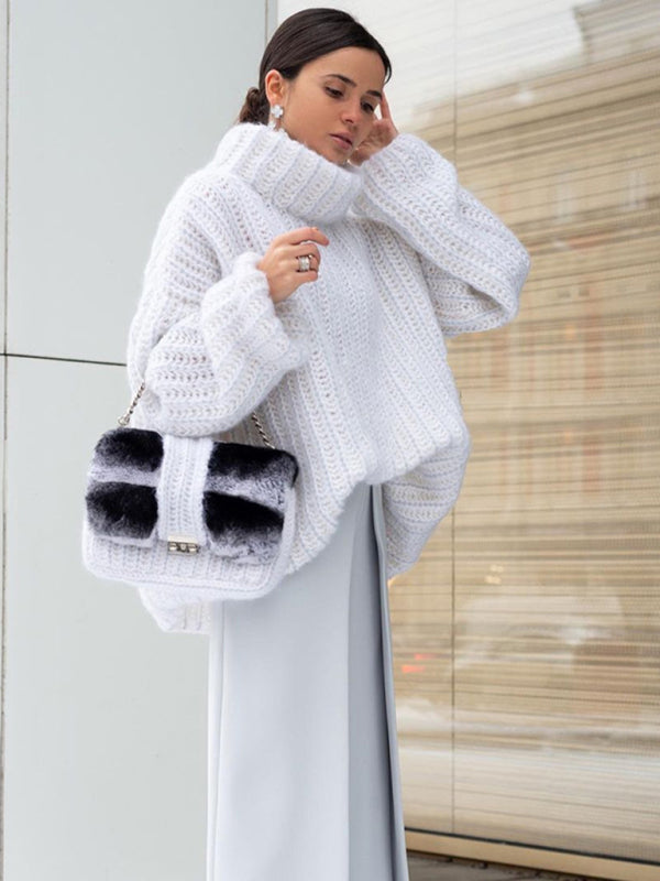 "Stickad damtröja med långa ärmar, mjuk polyester, pastellfärger, elegant funnel neck, idealisk för höst och vinter."