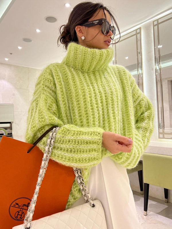 "Stickad damtröja med långa ärmar, mjuk polyester, pastellfärger, elegant funnel neck, idealisk för höst och vinter."