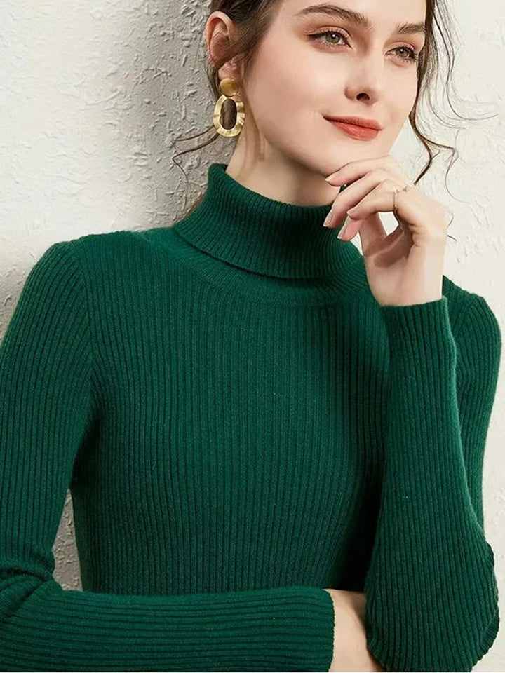 "Stickad damtröja med mönstrad turtleneck, långärmad, idealisk för eleganta och värmande vardags- och formella stilar."
