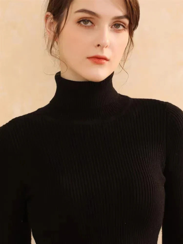 "Stickad damtröja med mönstrad turtleneck, långärmad, idealisk för eleganta och värmande vardags- och formella stilar."
