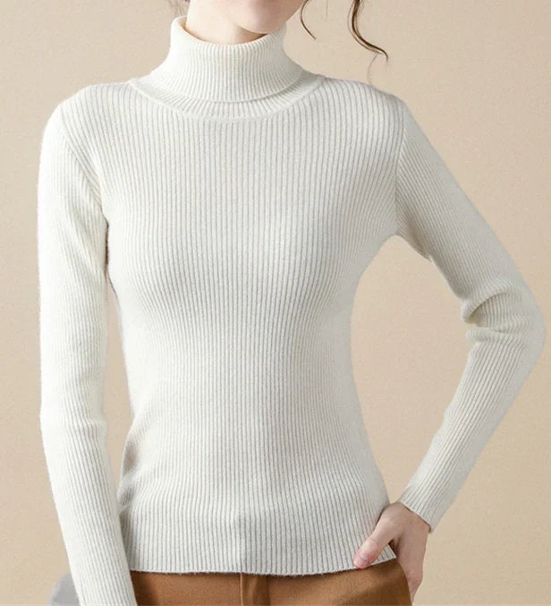 "Stickad damturtleneck tröja i mjuk material, perfekt för höst och vinter; elegant design för både vardagliga och formella st