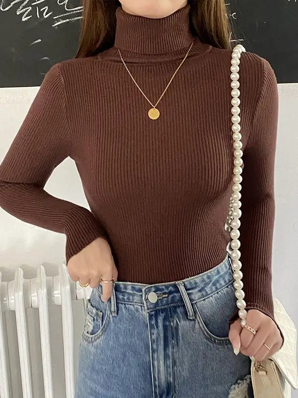 "Stickad damturtleneck tröja i mjuk material, perfekt för höst och vinter; elegant design för både vardagliga och formella st