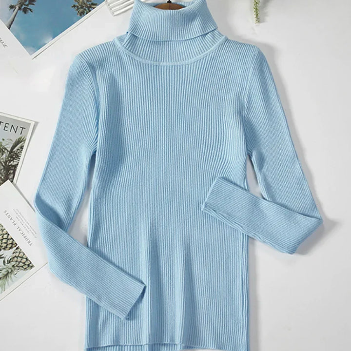 "Stickad damturtleneck tröja i mjuk material, perfekt för höst och vinter; elegant design för både vardagliga och formella st