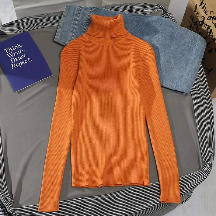 "Stickad damturtleneck tröja i mjuk material, perfekt för höst och vinter; elegant design för både vardagliga och formella st