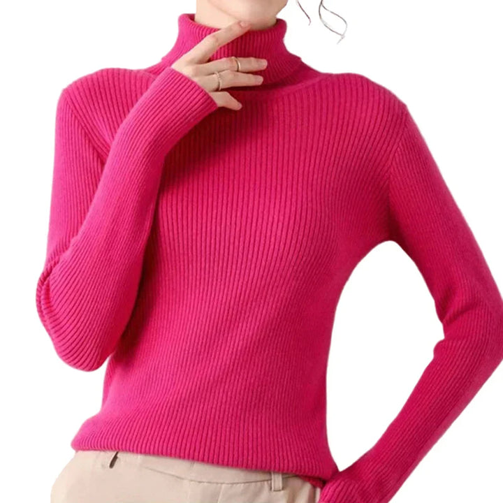 "Stickad damturtleneck tröja i mjuk material, perfekt för höst och vinter; elegant design för både vardagliga och formella st