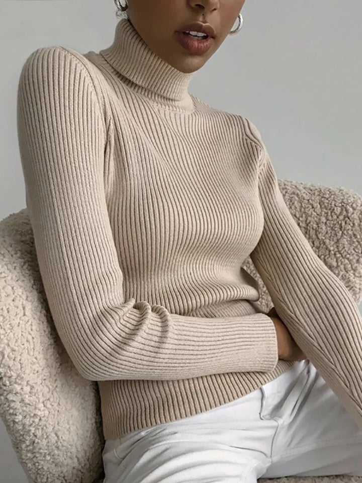"Stickad damturtleneck tröja i mjuk material, perfekt för höst och vinter; elegant design för både vardagliga och formella st