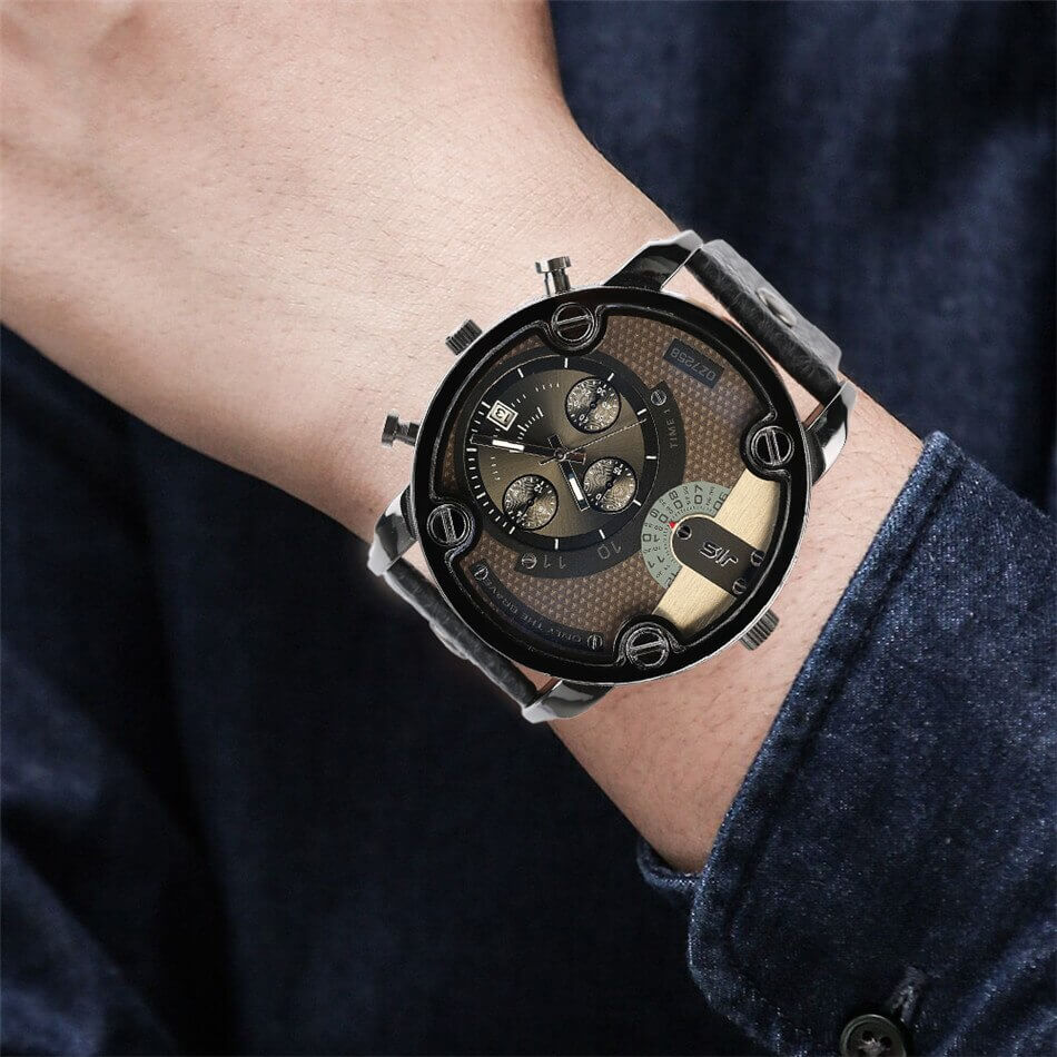 "Stilfull damklocka i rostfritt stål med läderarmband, elegant och tidlös design, perfekt accessoar för alla tillfällen."