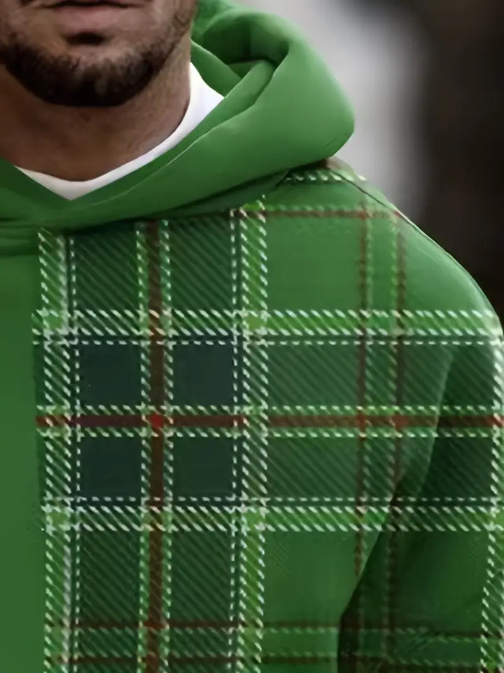 "Stilren mäns hoodie med rutigt mönster i bomullsblandning, bekväm och trendig design för alla tillfällen."