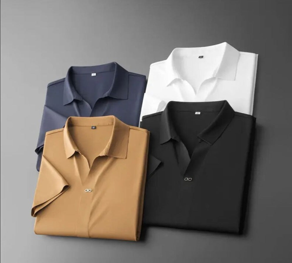 "Stilrent herr tweed polo set med korta ärmar, luftig passform, klassisk design för vår- och höstsäsongen."