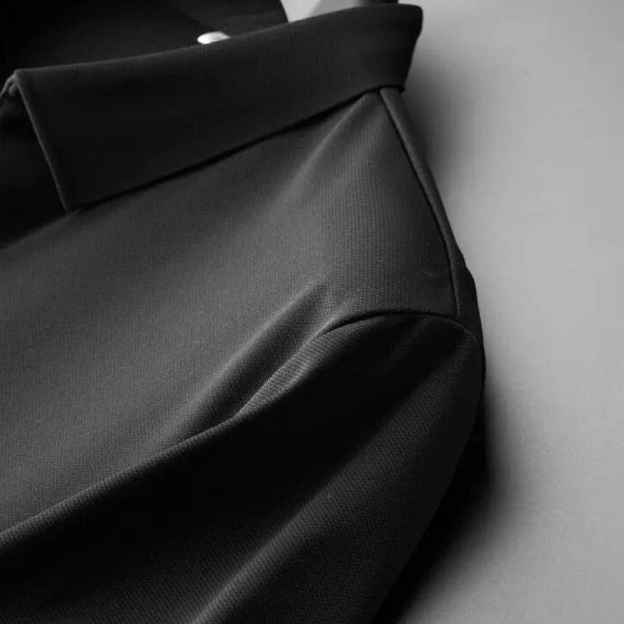 "Stilrent herr tweed polo set med korta ärmar, luftig passform, klassisk design för vår- och höstsäsongen."
