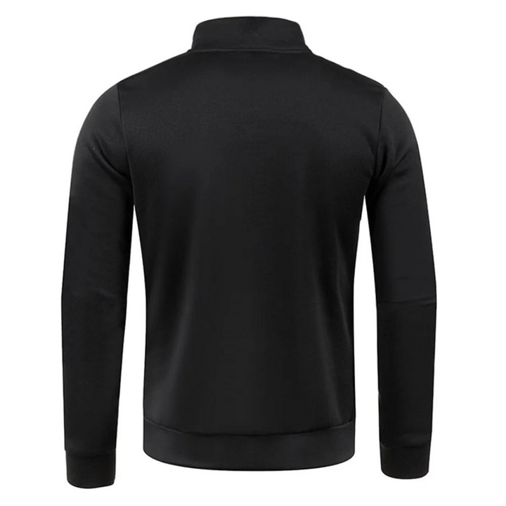 "Stylish herrpullover i tjockt tyg med halv dragkedja; turtleneck, enfärgad, långärmad för värme och komfort."
