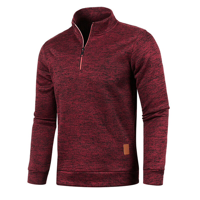 "Stylish herrpullover i tjockt tyg med halv dragkedja; turtleneck, enfärgad, långärmad för värme och komfort."