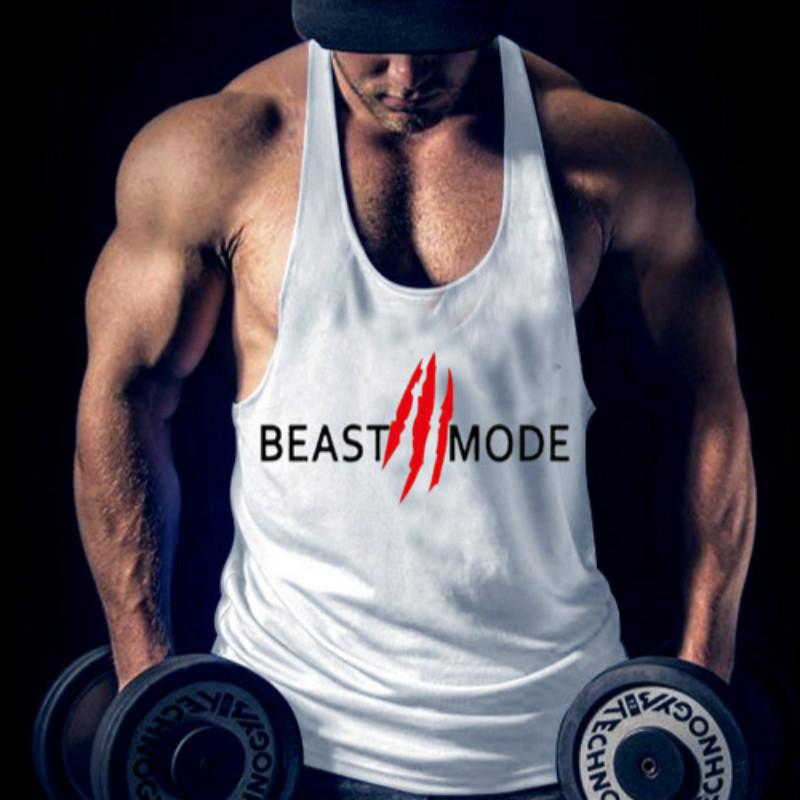 "Svart Beast Mode linne för gym, ärmlös med Y-formad rygg, framhäver muskulös fysik, perfekt för träning och avslappning."