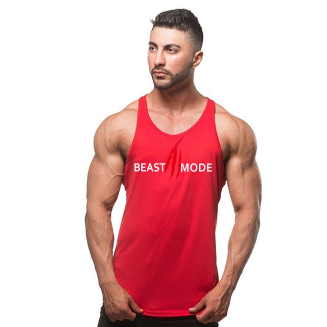 "Svart Beast Mode linne för gym, ärmlös med Y-formad rygg, framhäver muskulös fysik, perfekt för träning och avslappning."