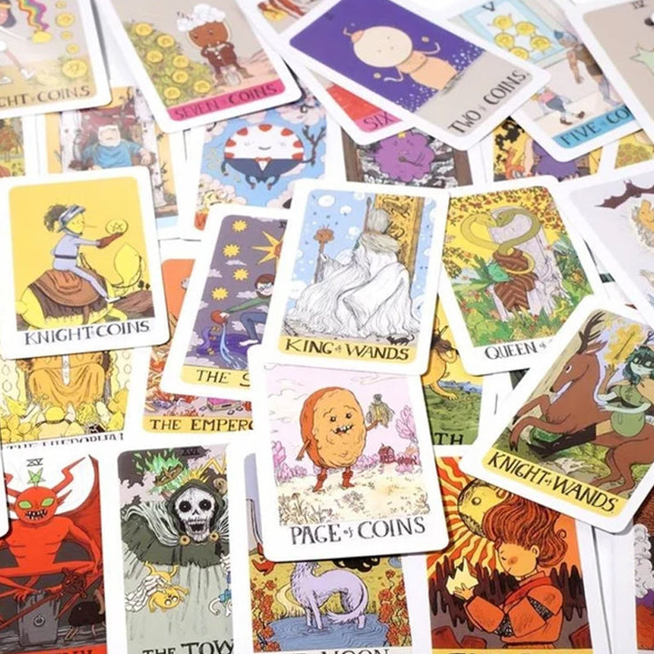 Temadeck tarotkort uppsättning, 78 kort med rik symbolik och traditionell design för inspiration och spådomar.