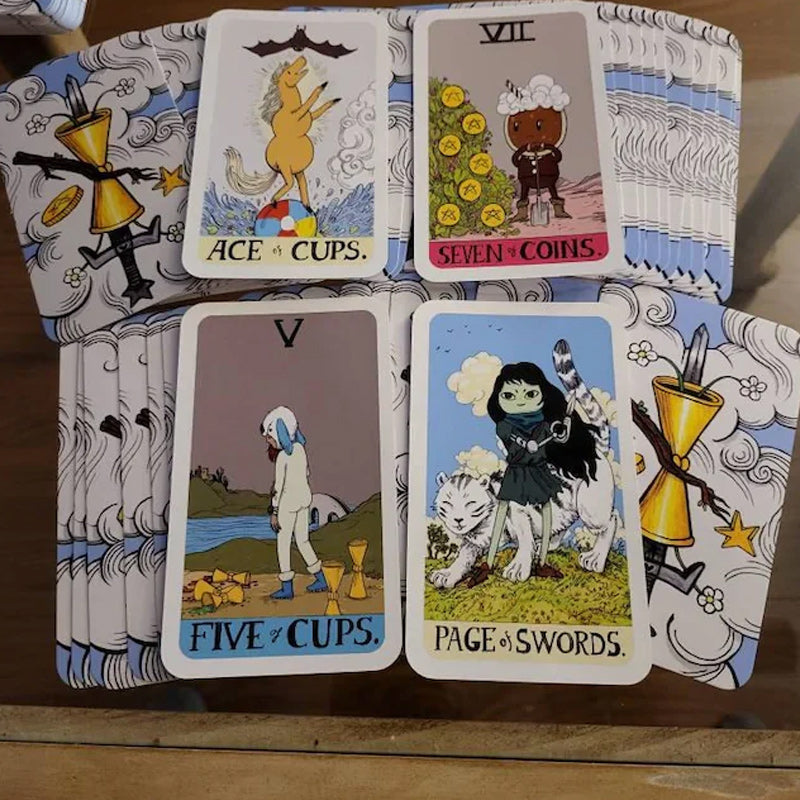Temadeck tarotkort uppsättning, 78 kort med rik symbolik och traditionell design för inspiration och spådomar.