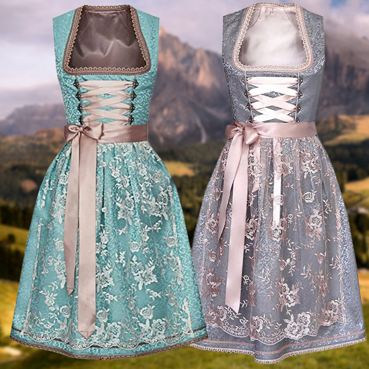 "Traditionell damdirndl med blus, elegant och klassisk design för kulturella evenemang som Oktoberfest."