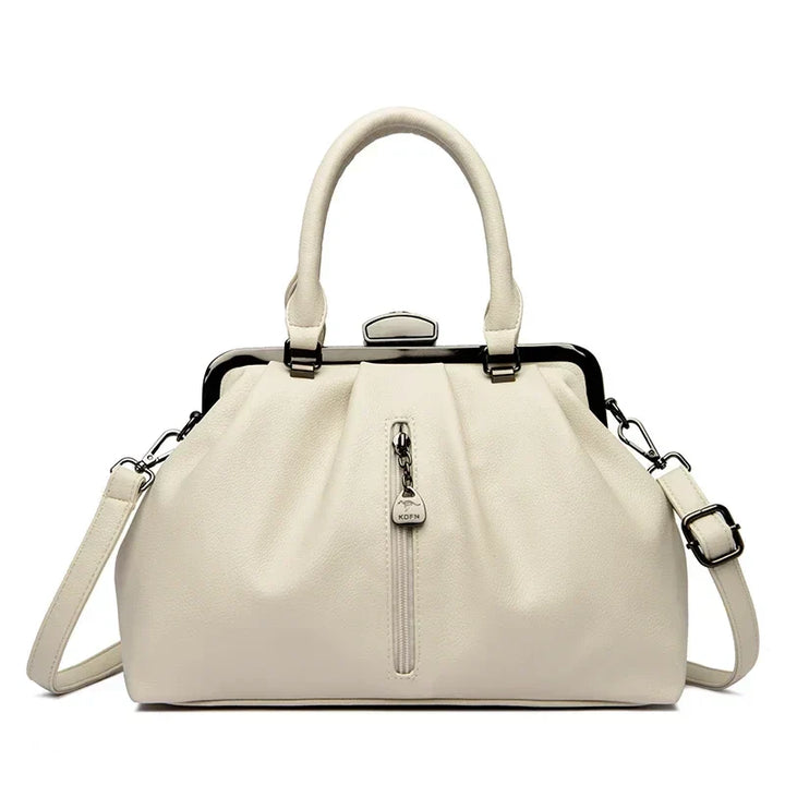 "Trendig dam crossbody väska av PU-läder i beige med justerbar axelrem, elegant design och praktisk storlek."
