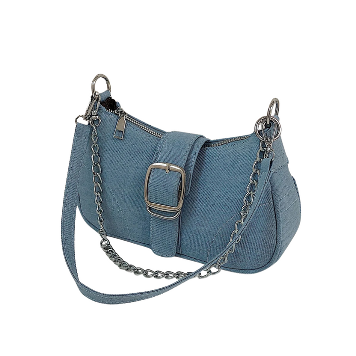 "Trendig och praktisk denim crossbody-väska för kvinnor, kompakt design med justerbar rem för dagligt bruk."