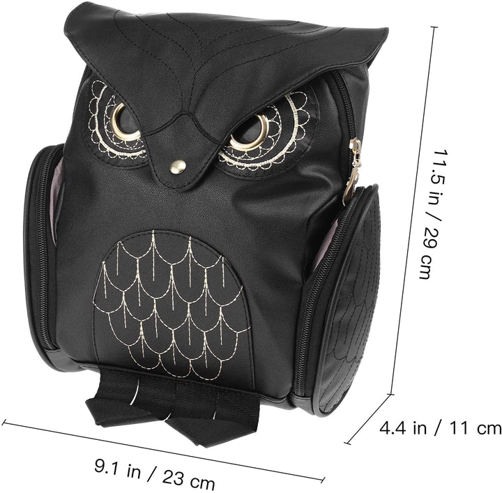 "Trendig uggla ryggsäck i PU-läder med flerficka för kvinnor, uggla-mönster, elegant design i ljusrosa och svart."