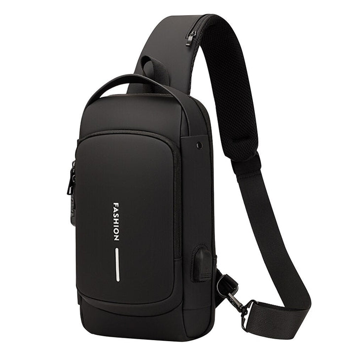 "USB-laddning crossbody väska för män, stilfull med flera fickor i slitstarkt, vattenavvisande PU-läder."
