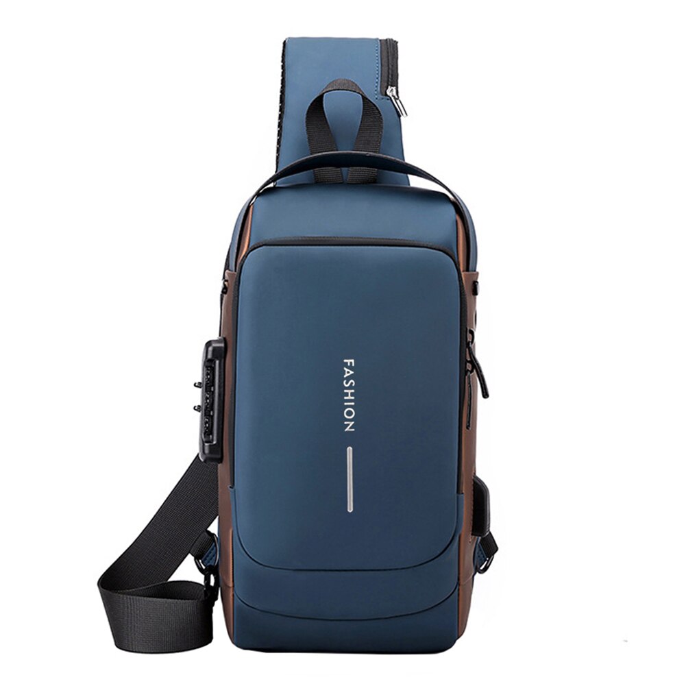 "USB-laddning crossbody väska för män, stilfull med flera fickor i slitstarkt, vattenavvisande PU-läder."