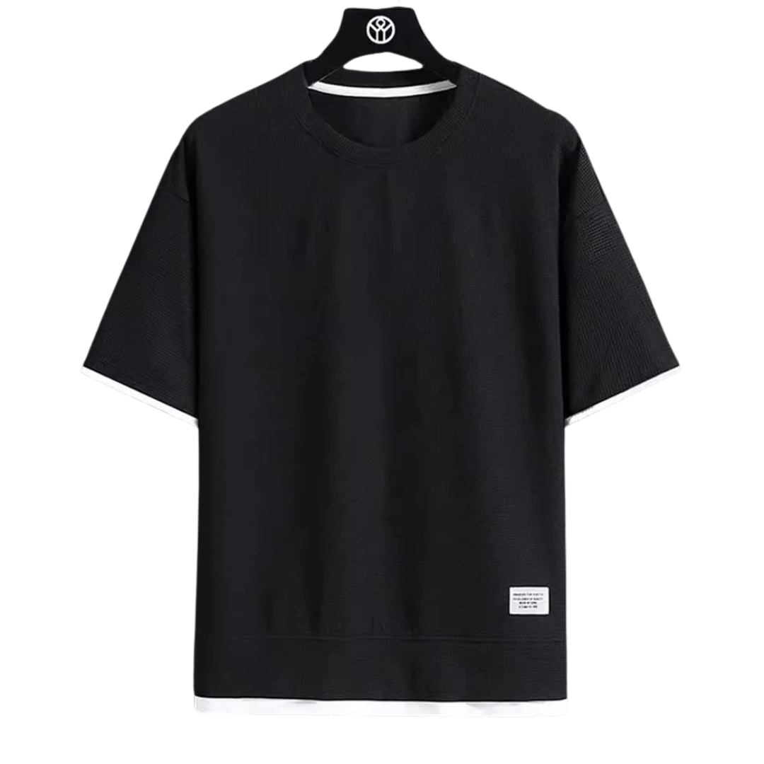 "Ultramjuk herr våffel-T-shirt i premiumkvalitet med kort ärm och ventilerande struktur, stilfull och bekväm look."