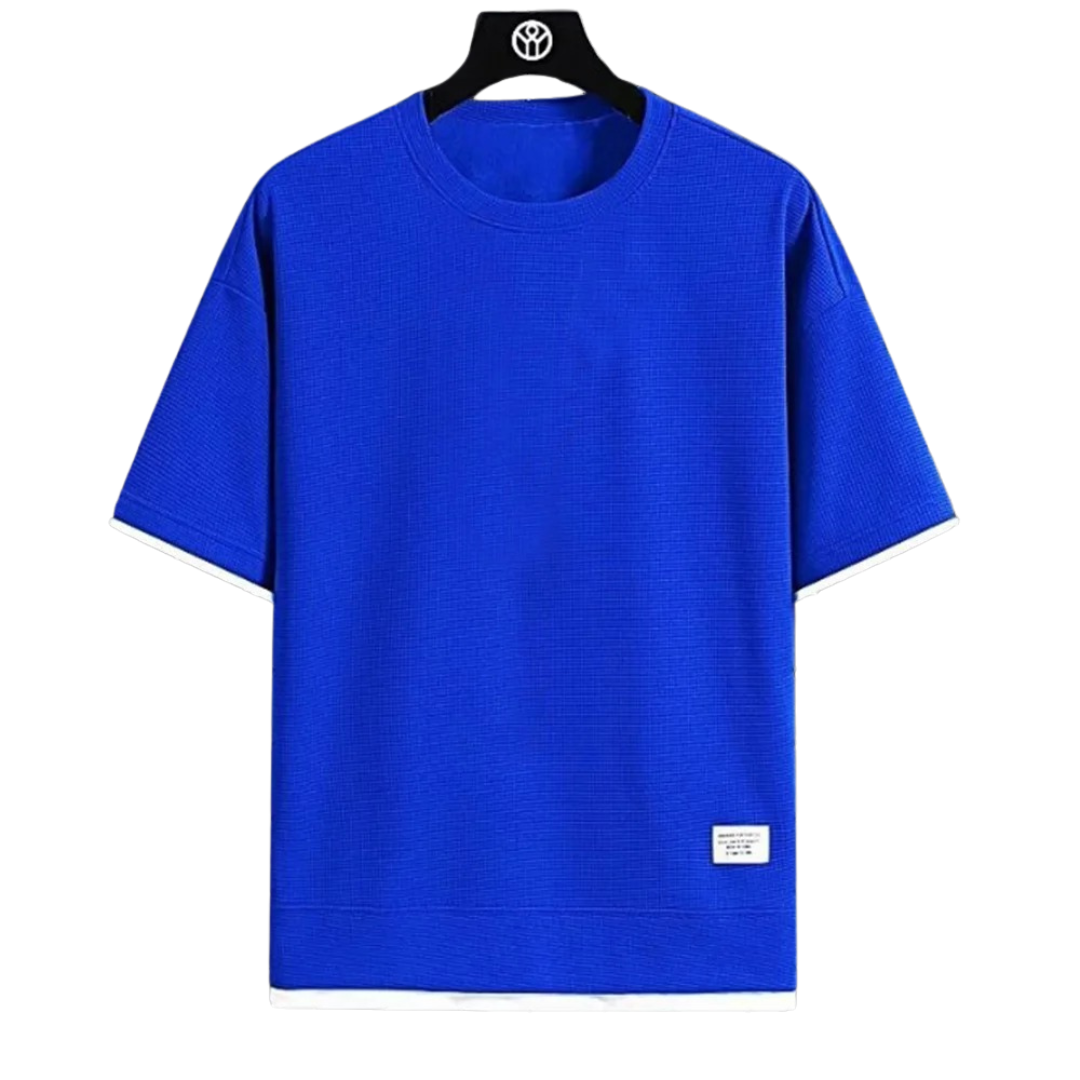 "Ultramjuk herr våffel-T-shirt i premiumkvalitet med kort ärm och ventilerande struktur, stilfull och bekväm look."