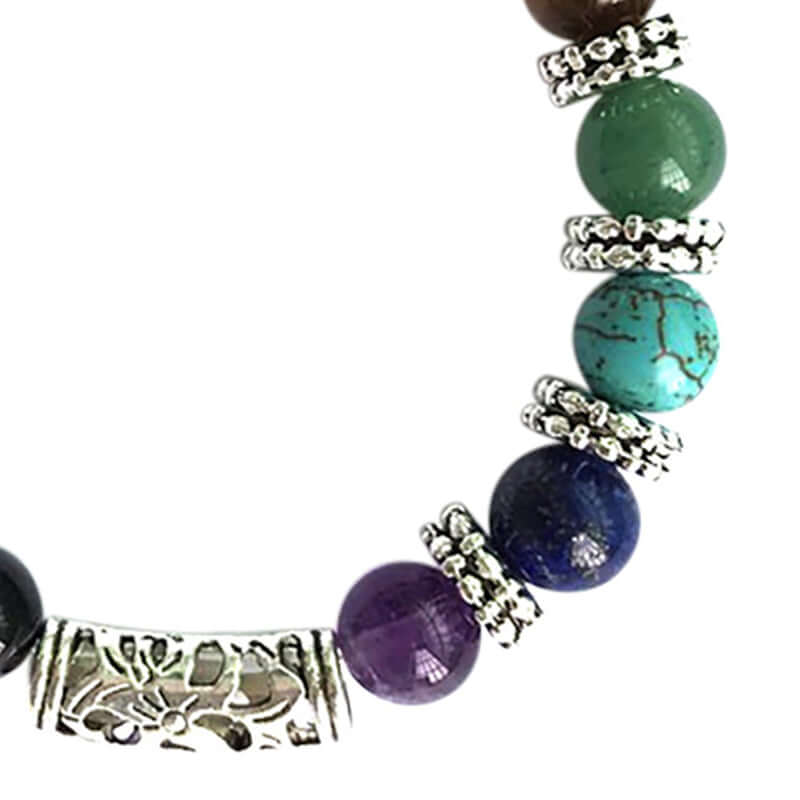Unisex 7 Chakra armband med naturliga halvädelstenar, färgstarka stenar som ametist, lapis lazuli och turkos för balans.
