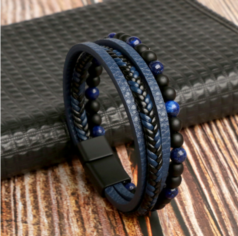 "Unisex armband set i flätat konstläder med pärlband, elegant accessoar i svart och brunt för alla tillfällen."