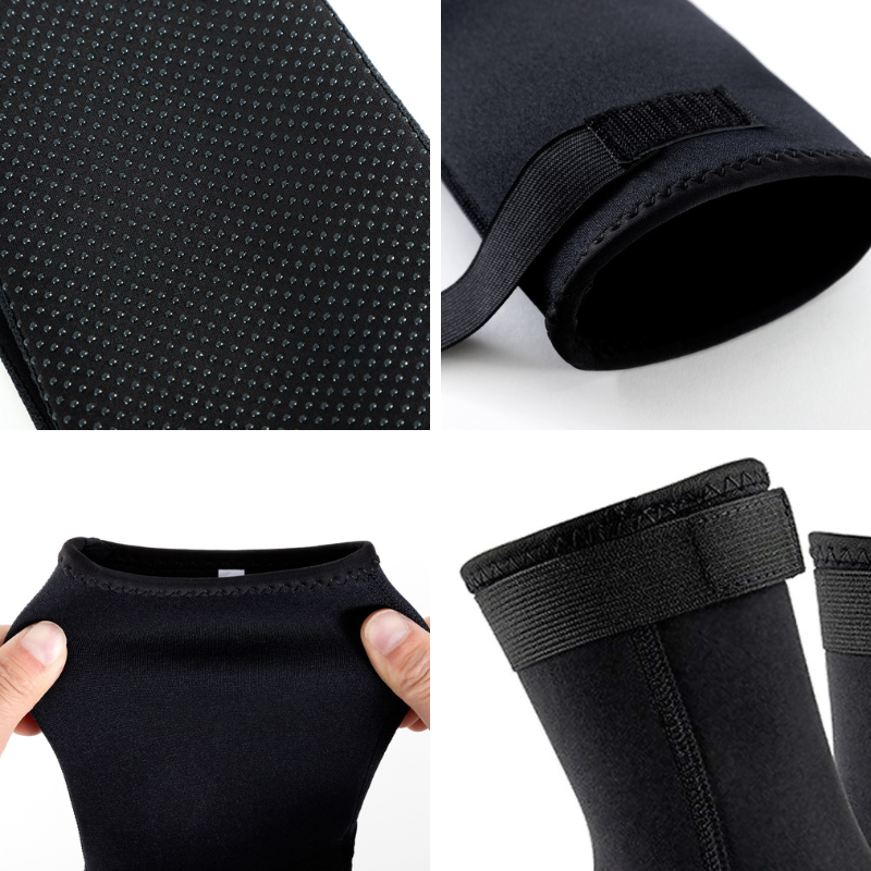 "Unisex halkfria dyksockor i neopren 3mm, svart med gummisilikonmönster, perfekt för vattenäventyr och värmeskydd."
