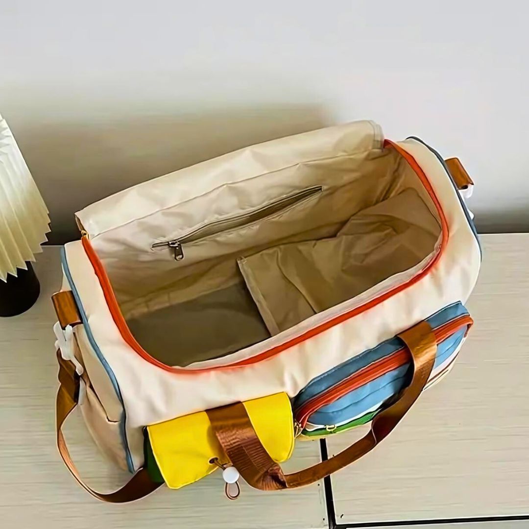 "Unisex helg resväska, multifunktionell design, slitstarkt syntetiskt tyg, justerbar rem, flera fickor och fack."