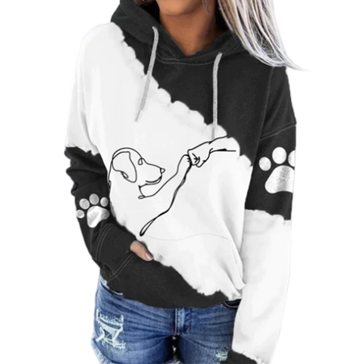 "Unisex hoodie med hundmotiv, mjuk och stilren, perfekt för djurälskare. Blå huvtröja med trendigt hundtryck."