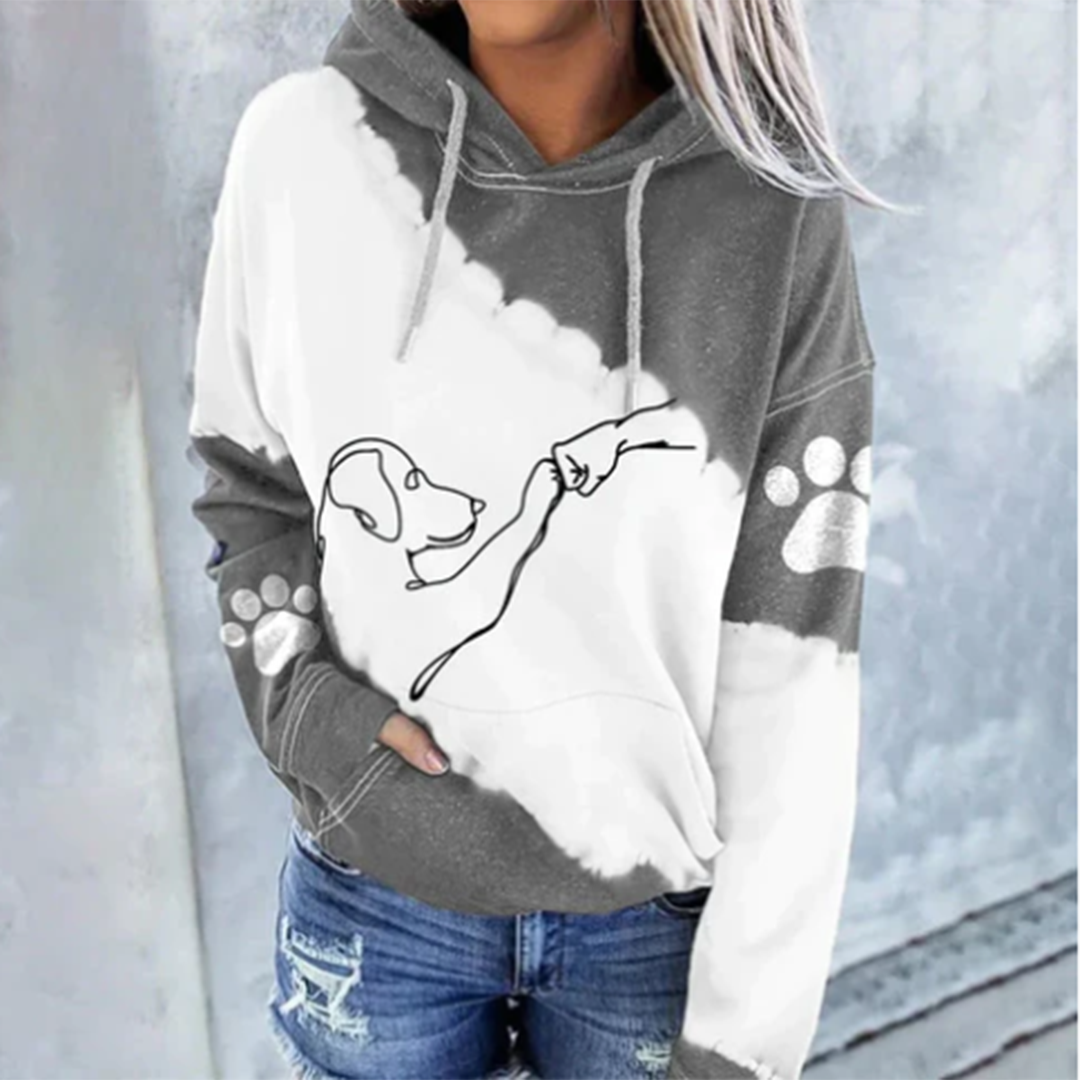 "Unisex hoodie med hundmotiv, mjuk och stilren, perfekt för djurälskare. Blå huvtröja med trendigt hundtryck."