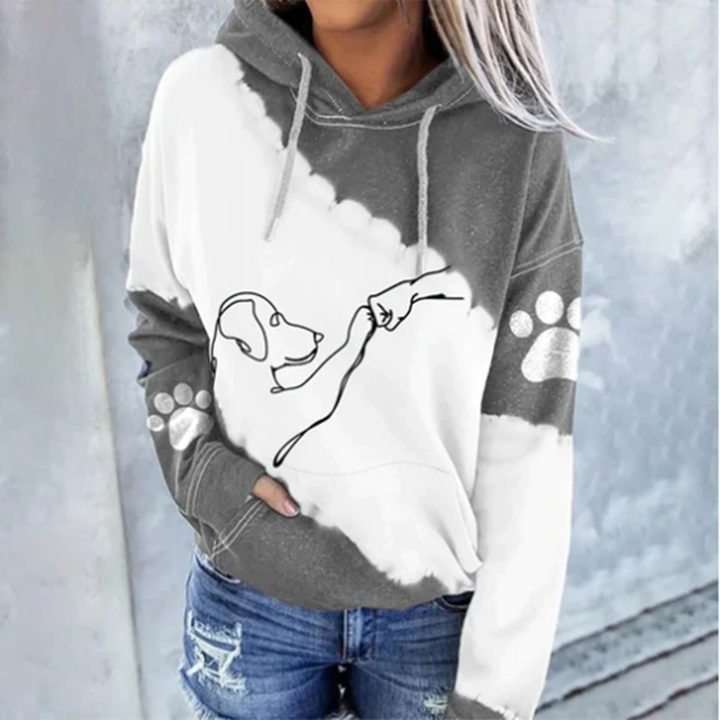 "Unisex hoodie med hundmotiv, mjuk och stilren, perfekt för djurälskare. Blå huvtröja med trendigt hundtryck."