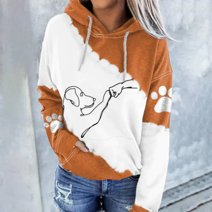 "Unisex hoodie med hundmotiv, mjuk och stilren, perfekt för djurälskare. Blå huvtröja med trendigt hundtryck."