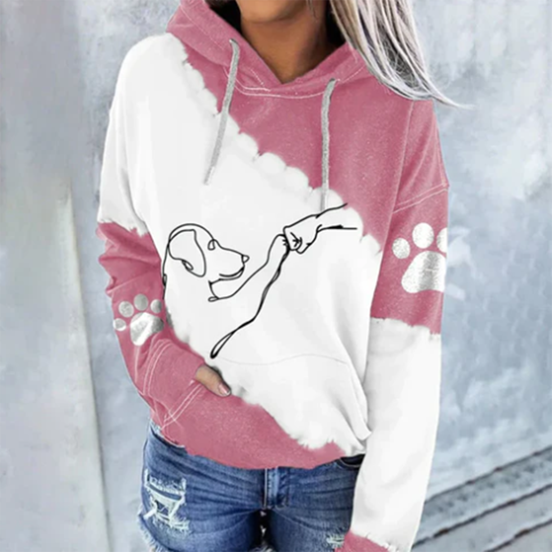 "Unisex hoodie med hundmotiv, mjuk och stilren, perfekt för djurälskare. Blå huvtröja med trendigt hundtryck."