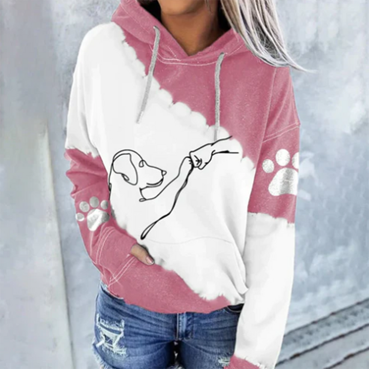 "Unisex hoodie med hundmotiv, mjuk och stilren, perfekt för djurälskare. Blå huvtröja med trendigt hundtryck."