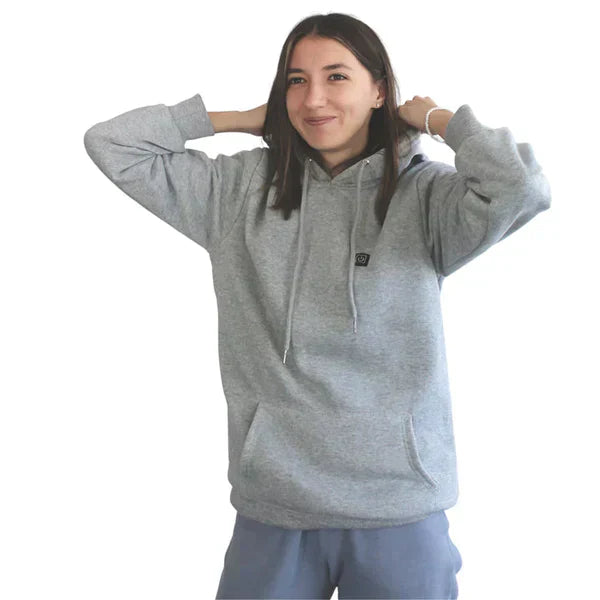 Unisex hoodie med justerbar värmefunktion och fickor, svart design, syntetisk material för komfort och stil i kyligt väder.