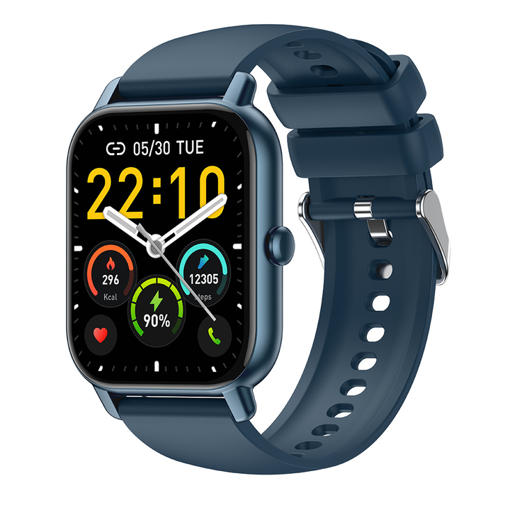 Unisex smartklocka med GPS och hälsomonitorering, elegant design, stor skärm, passar till vardag och träning.