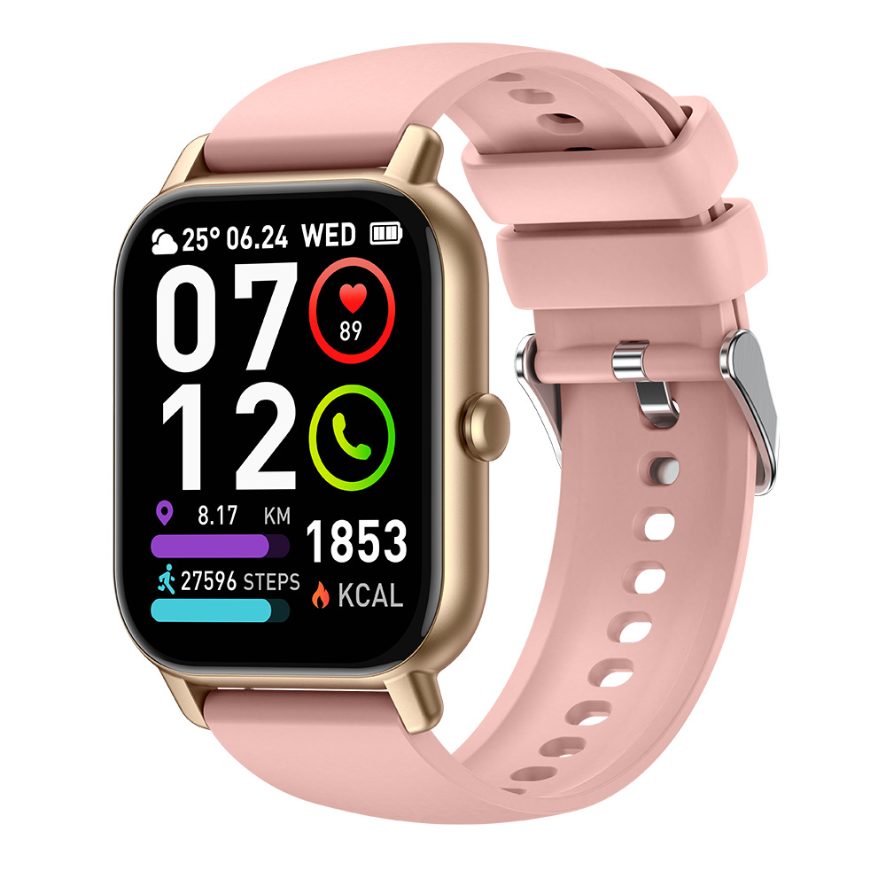 Unisex smartklocka med GPS och hälsomonitorering, elegant design, stor skärm, passar till vardag och träning.