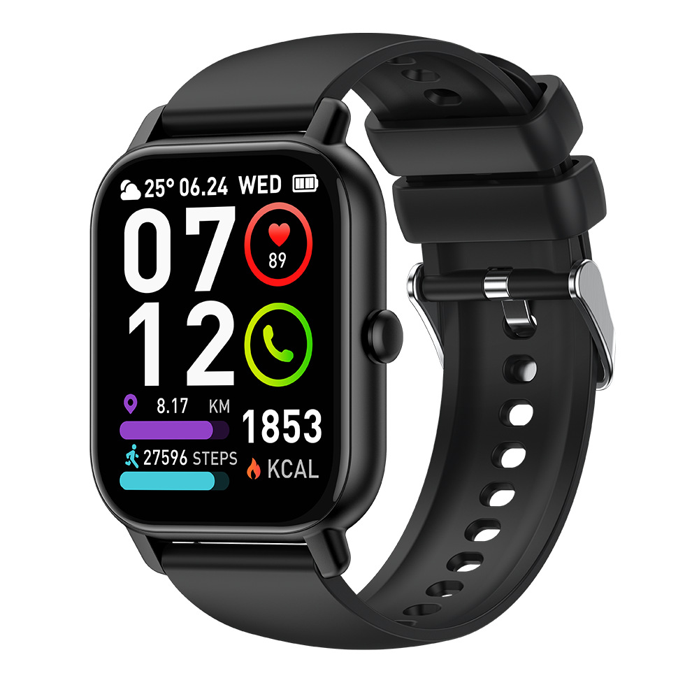 Unisex smartklocka med GPS och hälsomonitorering, elegant design, stor skärm, passar till vardag och träning.