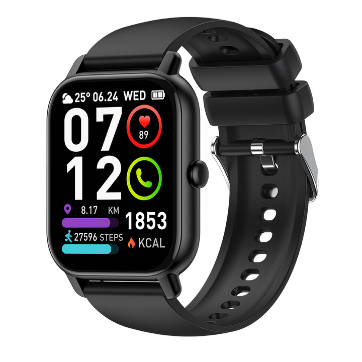 Unisex smartklocka med GPS och hälsomonitorering, elegant design, stor skärm, passar till vardag och träning.
