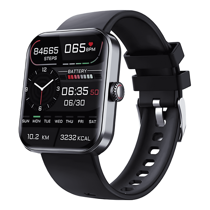 Unisex smartklocka med GPS och hälsomonitorering, elegant design, stor skärm, passar till vardag och träning.