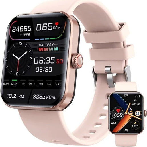 Unisex smartklocka med GPS och hälsomonitorering, elegant design, stor skärm, passar till vardag och träning.